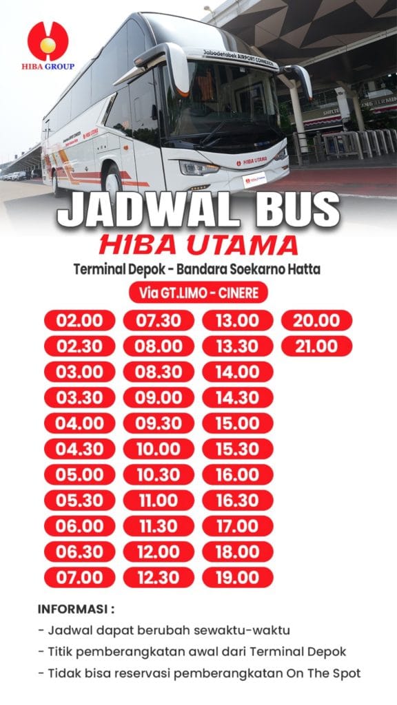 Jadwal Bus Hiba Utama Terminal Depok ke Bandara Soekarno Hatta per 19 Mei 2026