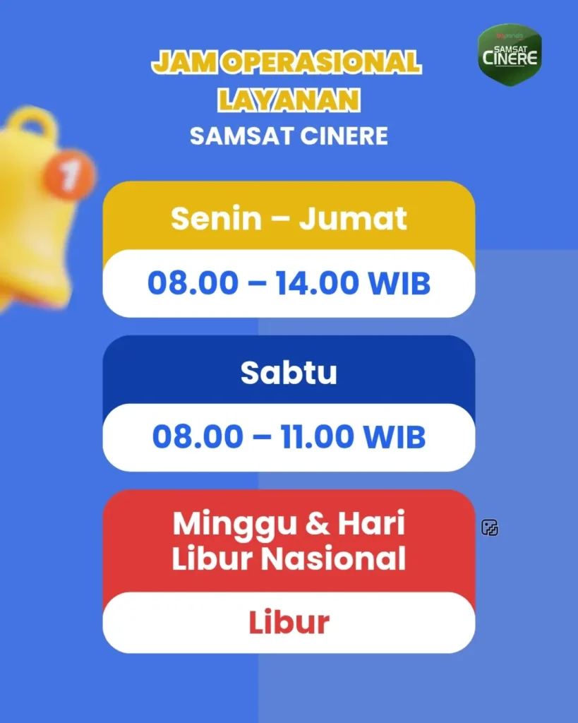 Jadwal Pelayanan SAMSAT Cinere per Februari 2026