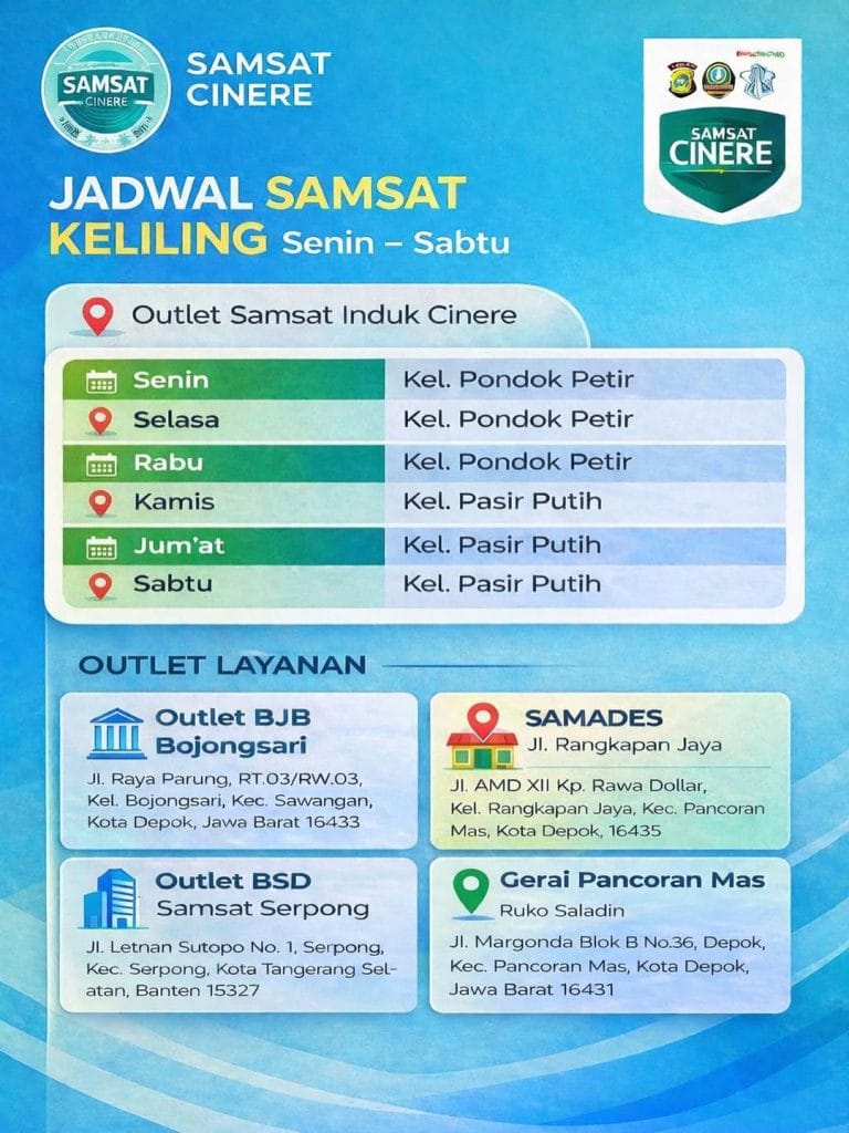 Jadwal SAMSAT Keliling Cinere per April 2026