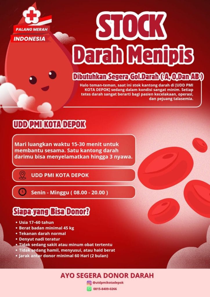 Poster jadwal donor darah UDD PMI Kota Depok