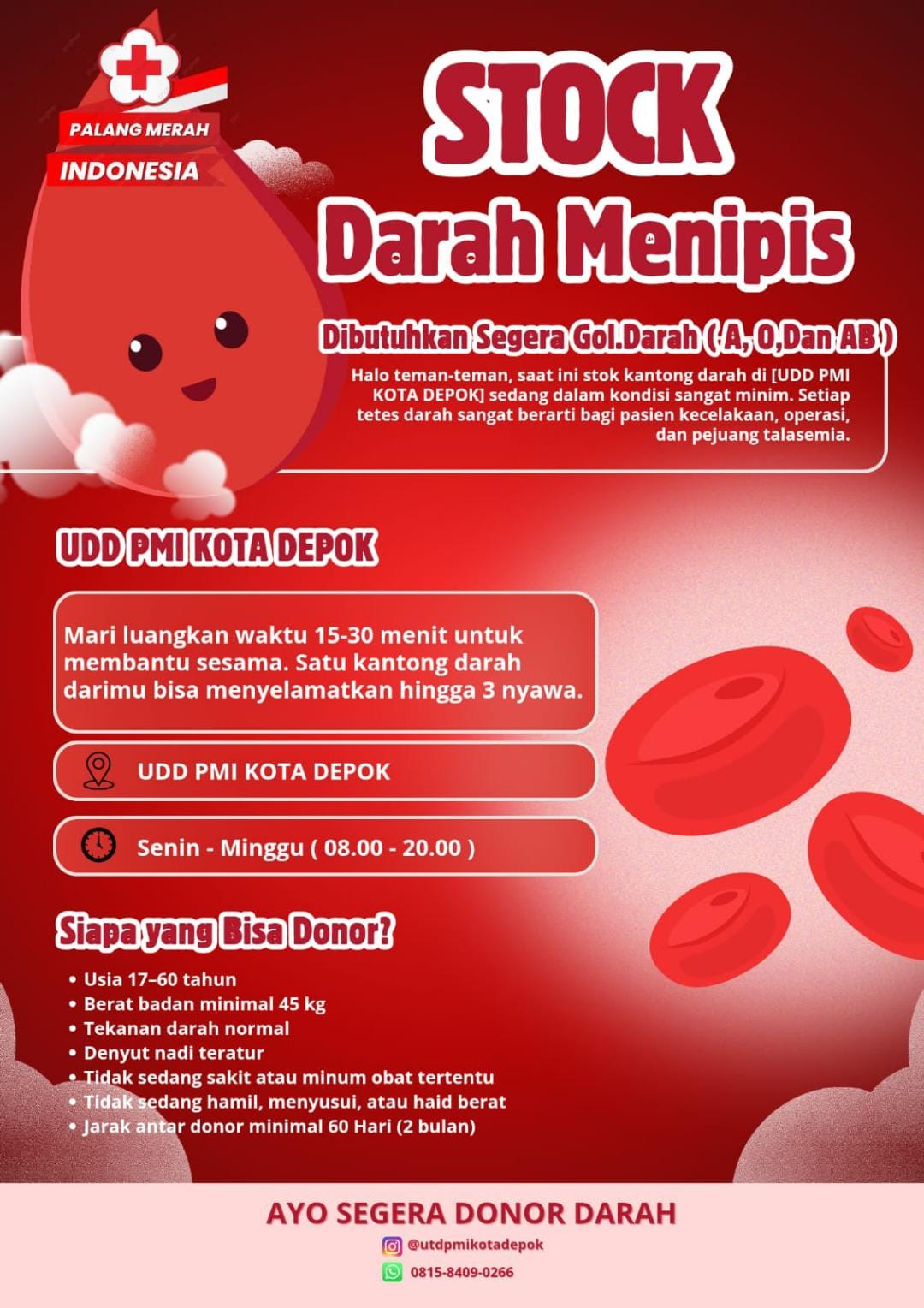 Jadwal Donor Darah di Palang Merah Indonesia PMI Grand Depok City GDC