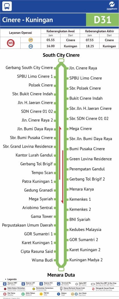 Layanan TransJakarta D31 Rute South City Cinere - Menara Duta