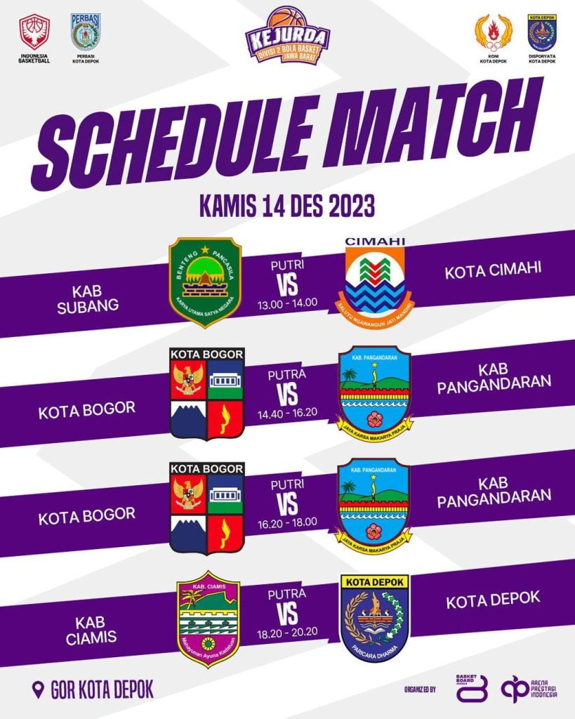 Jadwal Pertandingan KEJURDA Divisi 2 Bola Basket Jawa Barat (14 Desember 2023)