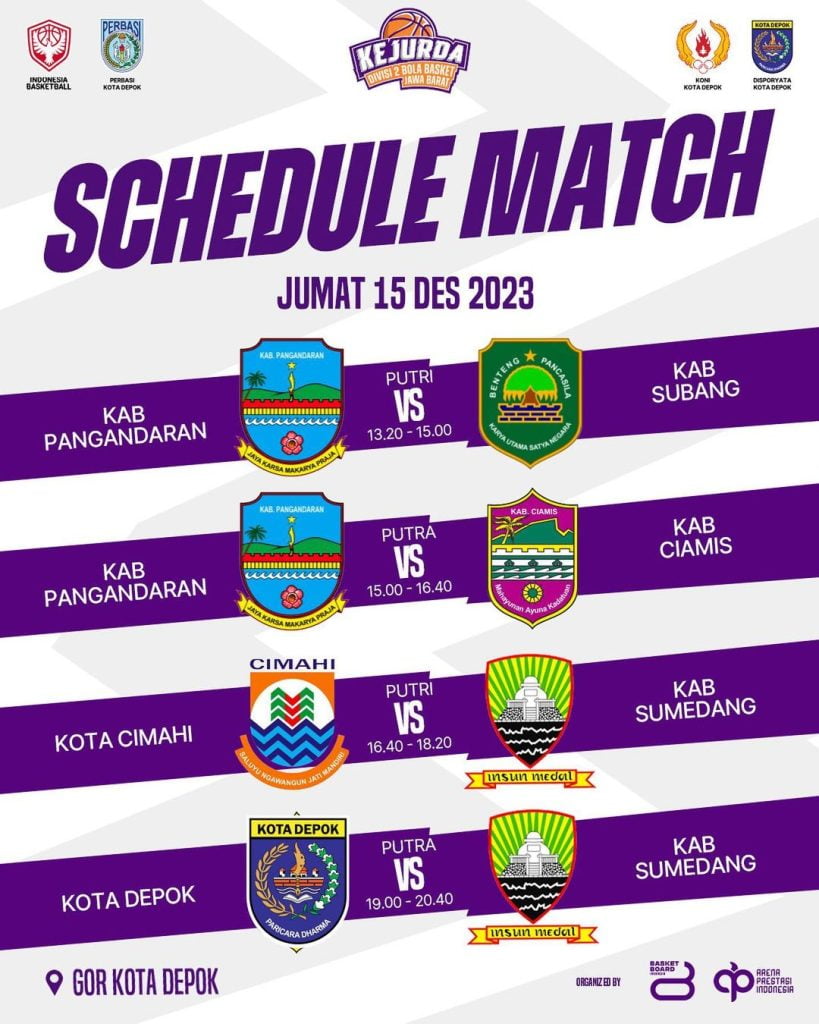 Jadwal Pertandingan KEJURDA Divisi 2 Bola Basket Jawa Barat (15 Desember 2023)