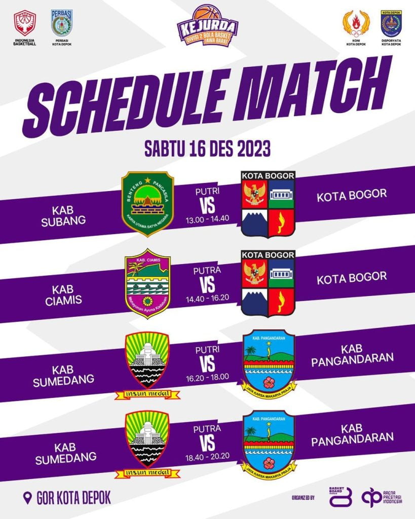 Jadwal Pertandingan KEJURDA Divisi 2 Bola Basket Jawa Barat (16 Desember 2023)