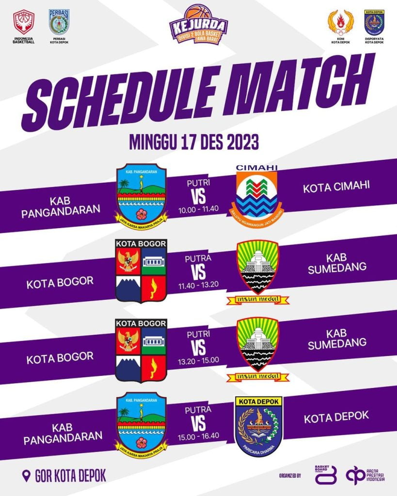 Jadwal Pertandingan KEJURDA Divisi 2 Bola Basket Jawa Barat (17 Desember 2023)