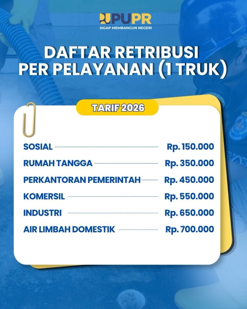 Daftar Retribusi Layanan sedot tinja resmi dari UPTD IPLT Dinas PUPR Kota Depok
