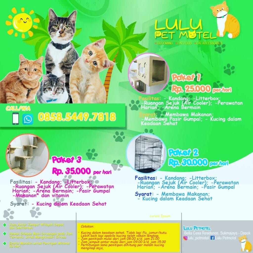 Price List Lulu Pet Motel Depok per Juli 2022