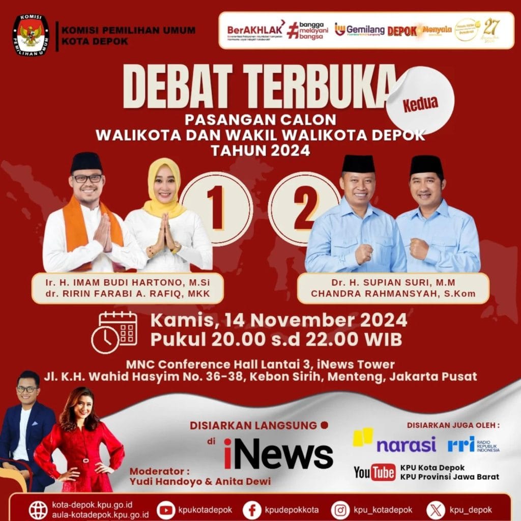 Debat Terbuka Kedua Pasangan Calon Walikota dan Wakil Walikota PILKADA Depok 14 November 2024