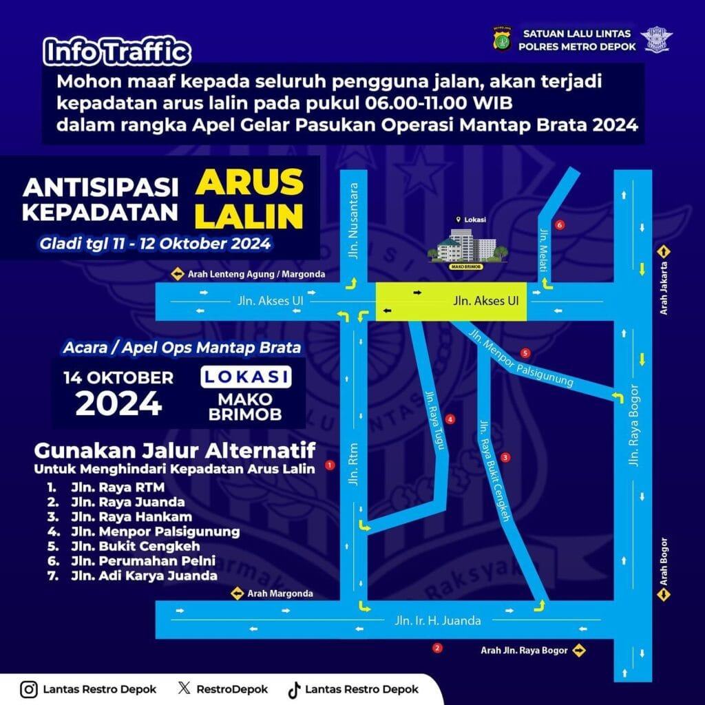 Info Lalu Lintas Dalam Rangka Apel Gelar Pasukan Operasi Mantap Brata 2024