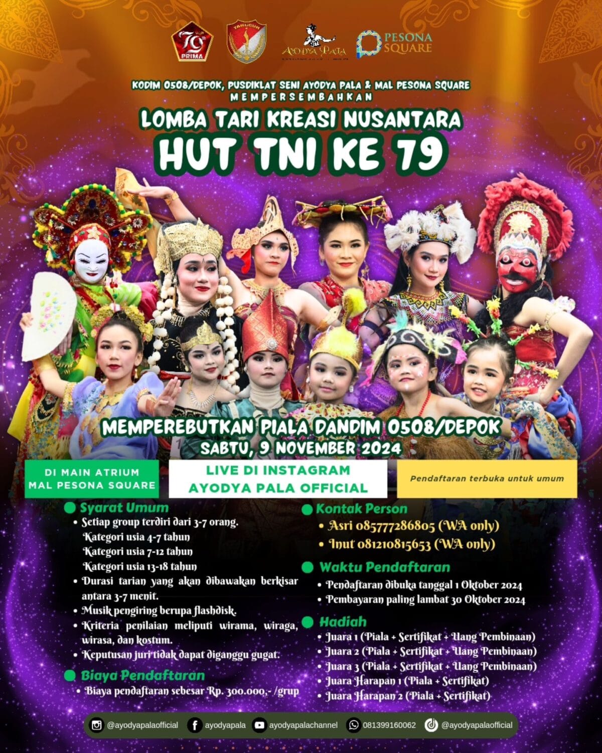Lomba Tari Kreasi Nusantara dalam rangka HUT TNI ke-79 di Pesona Square Mall Depok