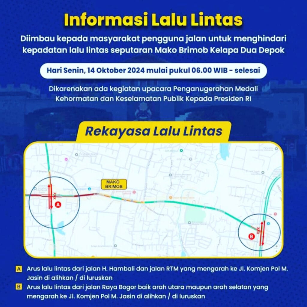 Rekayasa Lalu Lintas Seputaran Mako Brimob Kelapa Dua Depok 14 Oktober 2024