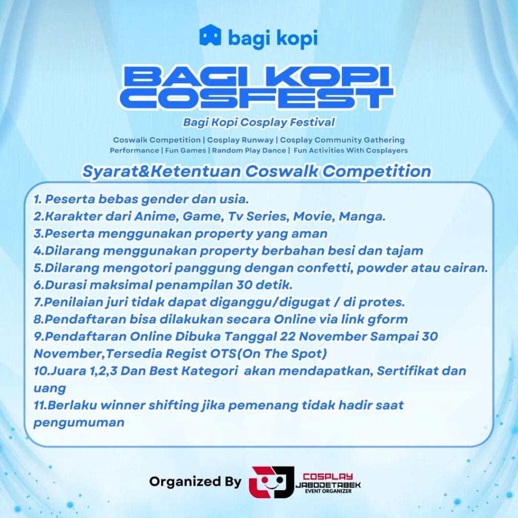 Syarat Ketentuan Coswalk Competition Bagi Kopi Margonda Depok Cosfest 1 Desember 2024
