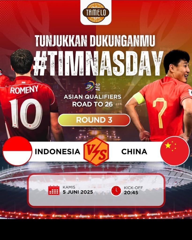Nobar Indonesia vs China di Tamelo Atap Cafe Margonda Depok 5 Juni 2025