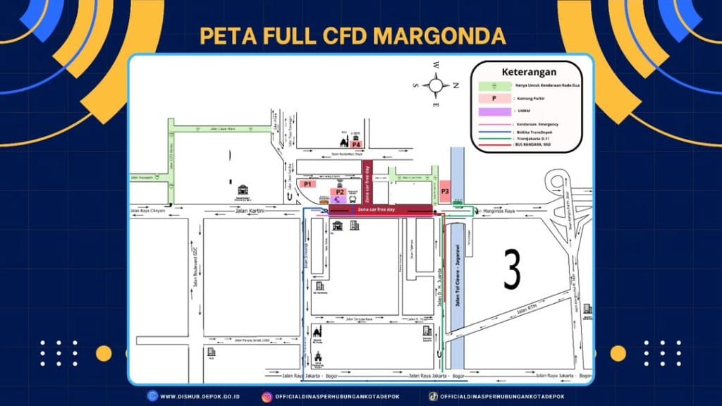 Rute Car Free Day CFD Depok per 11 Mei 2025 Jl Margonda Raya dan Arif Rahman Hakim