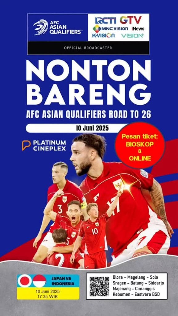 Lokasi Nonton Bareng Nobar Jepang vs Indonesia di Bioskop Platinum Cineplex Cimanggis Depok 10 Juni 2025
