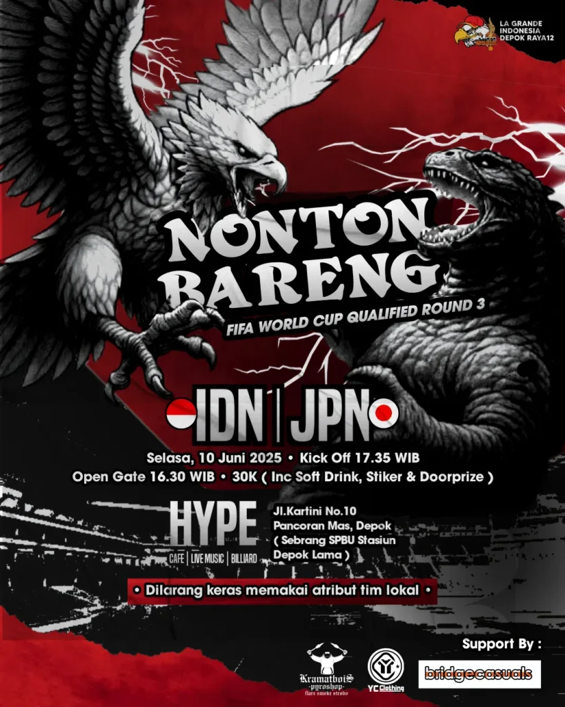 Lokasi Nonton Bareng Nobar Jepang vs Indonesia di Hype Cafe Kartini Depok 10 Juni 2025