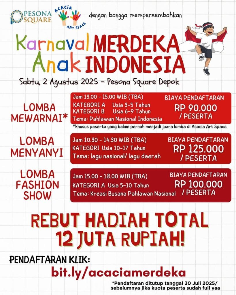 Karnaval Merdeka Anak Indonesia di Pesona Square Mall Depok 2 Agustus 2025