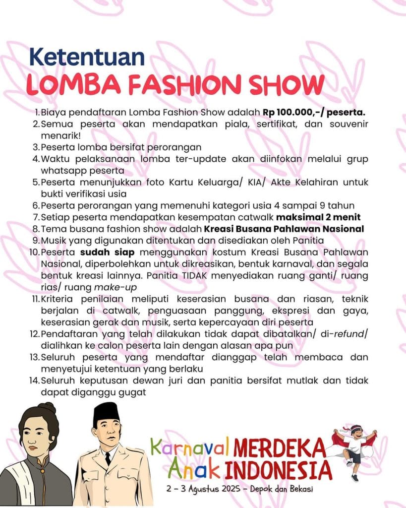 Lomba Fashion Show Karnaval Merdeka Anak Indonesia di Pesona Square Mall Depok 2 Agustus 2025