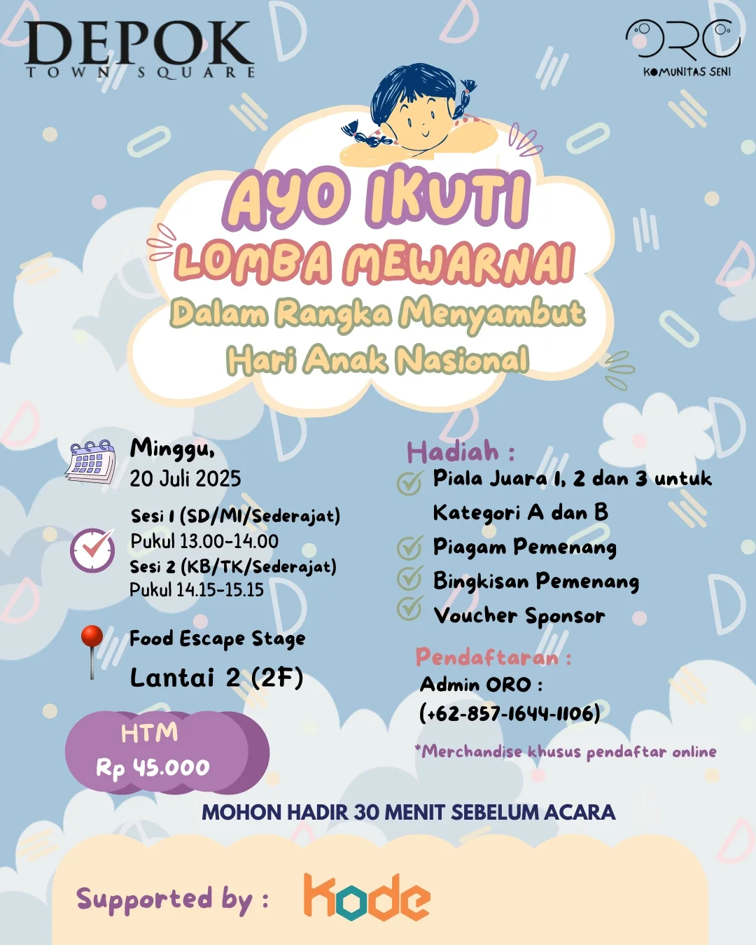 Lomba Mewarnai Hari Anak Nasional di Depok Town Square DETOS 20 Juli 2025