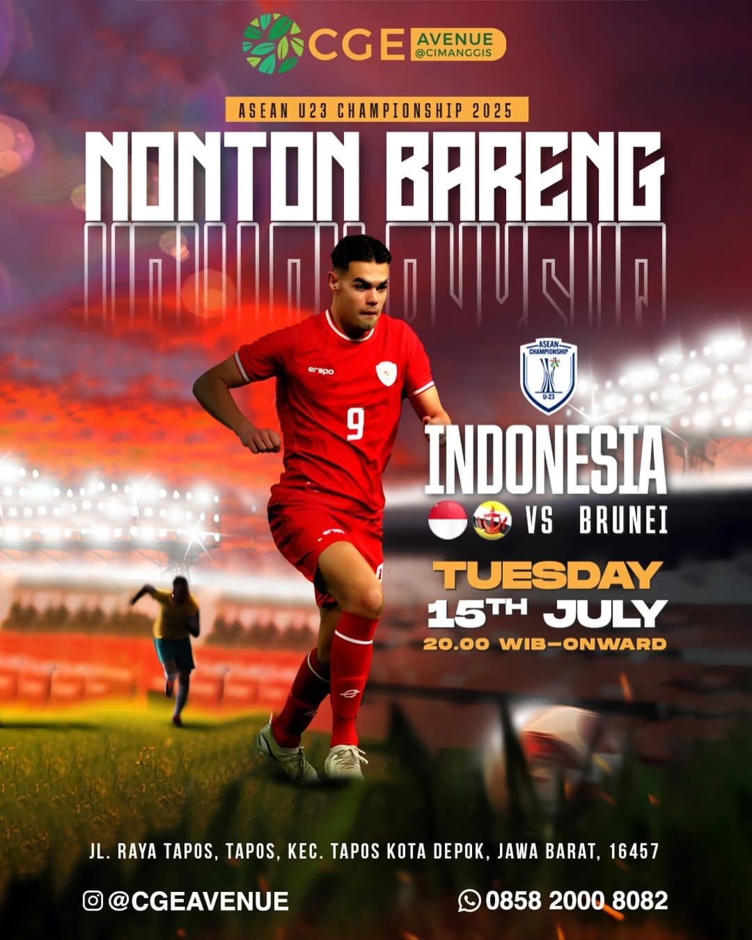 Nobar Indonesia vs Brunei di CGE Avenue Cimanggis Depok 15 Juli 2025