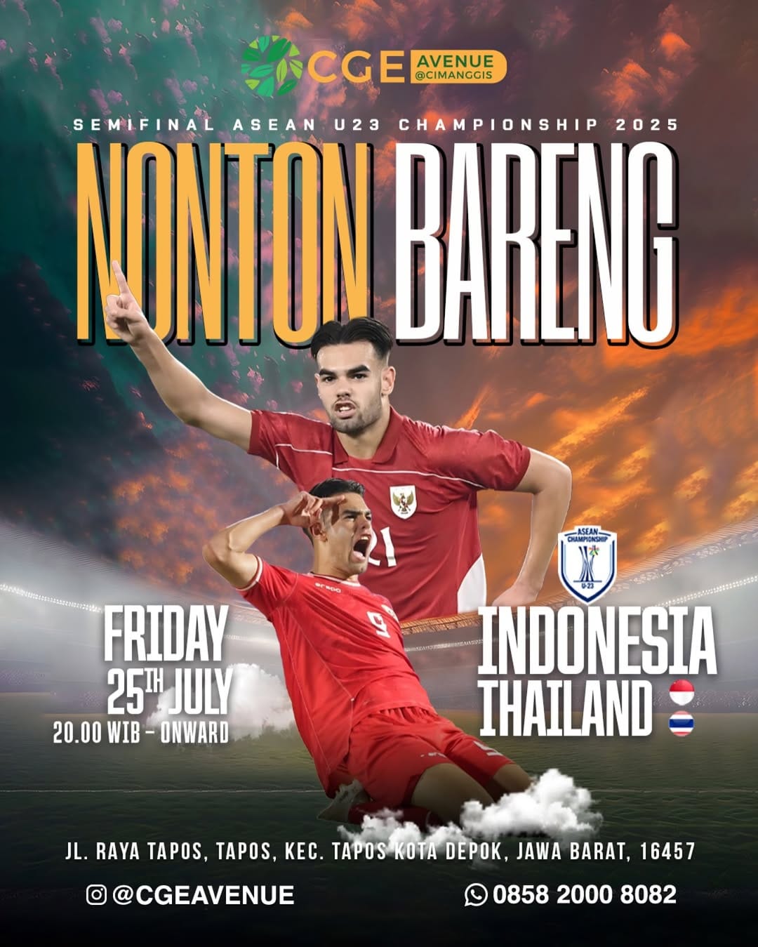 Nobar Indonesia vs Thailand di CGE Avenue Cimanggis Tapos Depok 25 Juli 2025