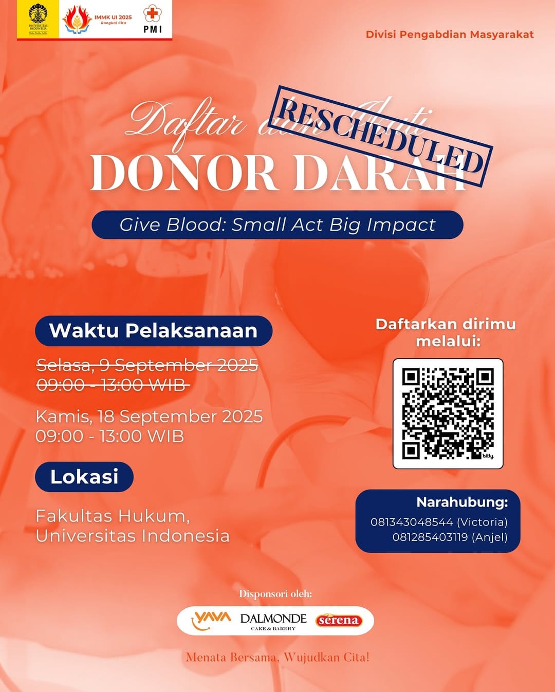 Reschedule Donor Darah IMMK UI 2025 ke 18 September 2025