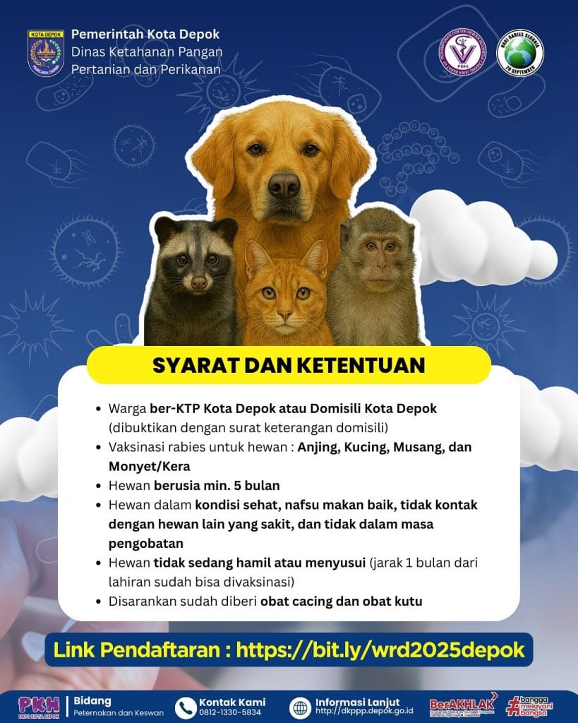 Syarat dan Ketentuan Vaksinasi Rabies Gratis di Depok Town Square 3-5 Oktober 2025