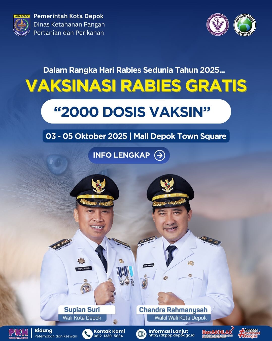 Vaksinasi Rabies Gratis di Depok Town Square 3-5 Oktober 2025