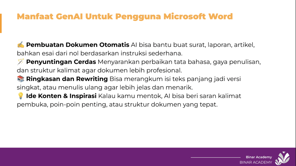 Dokumentasi materi pelatihan GARUDA AI - Manfaat GenAI Untuk Pengguna Microsoft Word (1)