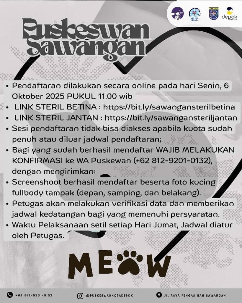 Info Pendaftaran Steril Bulan Oktober 2025 di PUSKESWAN Sawangan