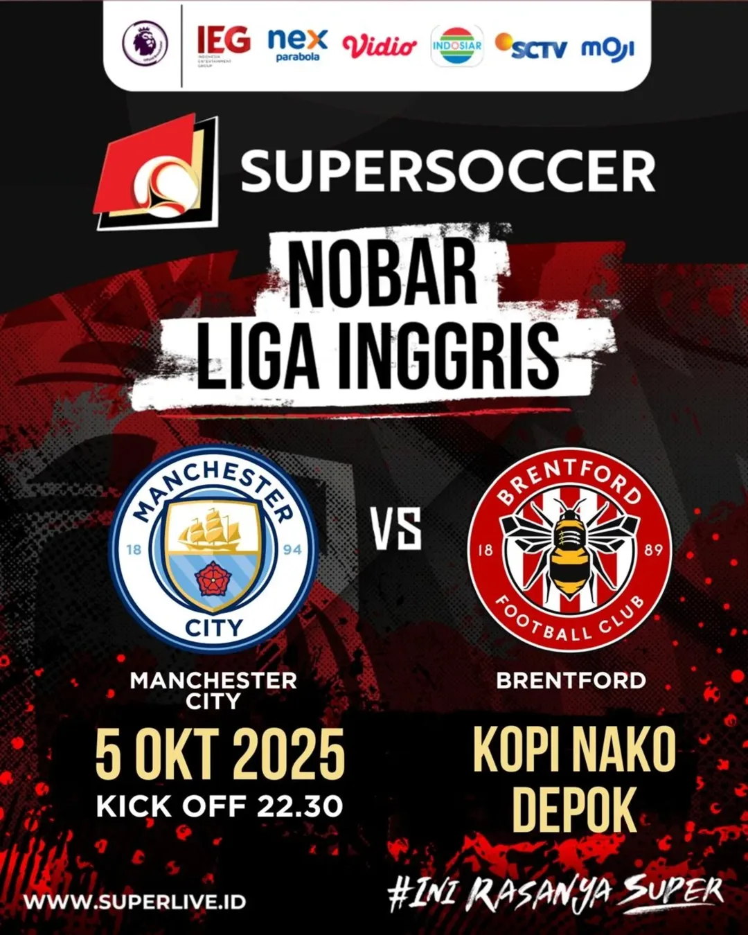 Nobar Depok Brentford vs Manchester City di Kopi Nako Depok 5 Oktober 2025