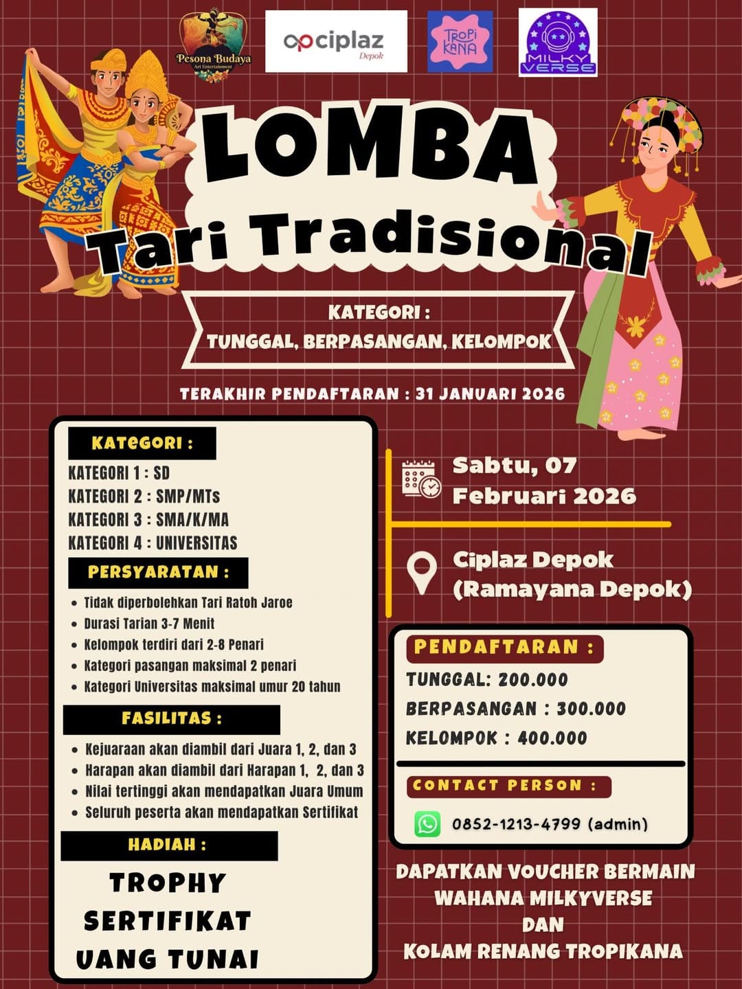 Lomba Tari Tradisional di Ciplaz Depok tanggal 7 Februari 2026