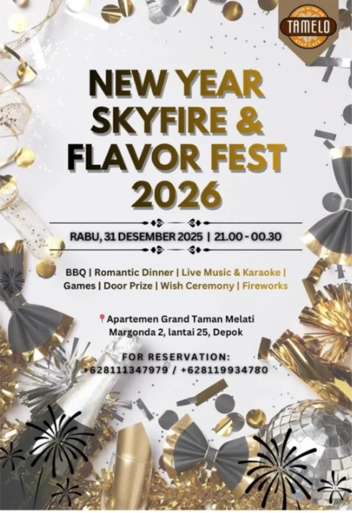Poster New Year Skyfire & Flavor Fest 2026 di Tamelo Atap Cafe Depok (1)