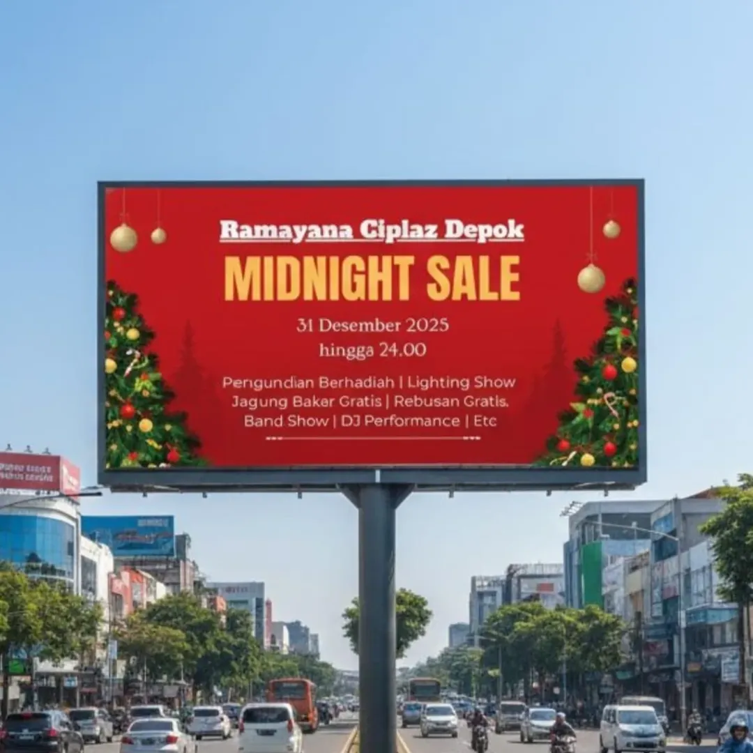 Billboard Midnight Sale Ramayana Ciplaz Depok 31 Desember 2025