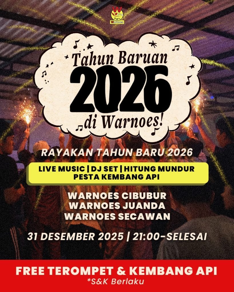 Poster Event Tahun Baruan 2026 di Warnoes Juanda, Secawan, dan Cibubur
