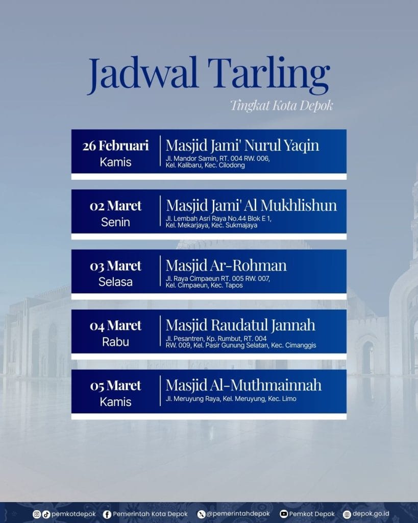 Jadwal Tarawih Keliling Tingkat Kota Depok di bulan Ramadan 1447 H Part 1