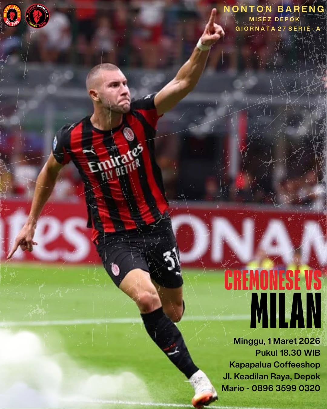 Nobar Pertandingan Cremonese vs Milan di Kapapalua Coffeeshop Depok 1 Maret 2026