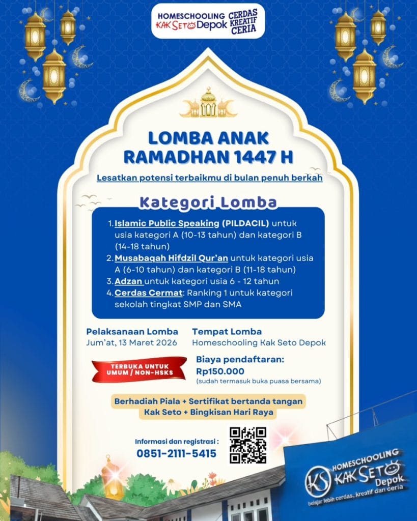 Poster Pendaftaran Lomba Ramadan Anak Homeschooling Kak Seto Depok 13 Maret 2026