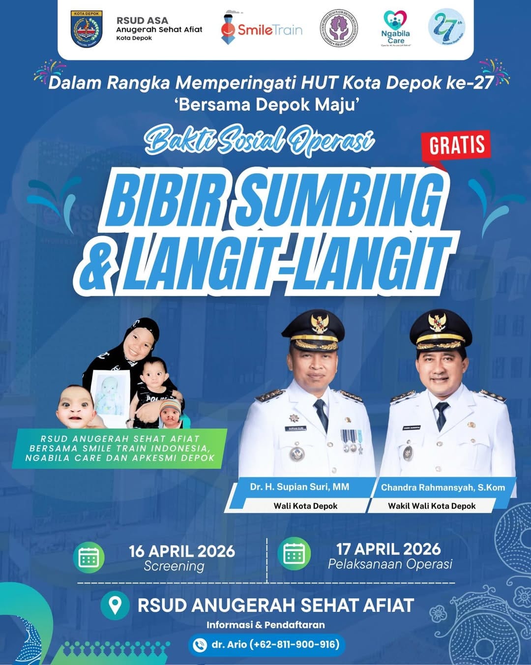 Featured image for “Sambut HUT ke-27 Kota Depok, RSUD ASA Gelar Operasi Bibir Sumbing Gratis”