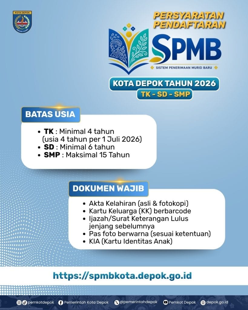 Batas Usia dan Dokumen Wajib Sistem Penerimaan Murid Baru SPMB Kota Depok Tahun 2026