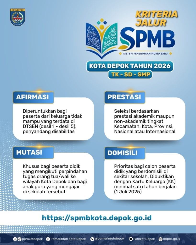 Jalur Sistem Penerimaan Murid Baru SPMB Kota Depok Tahun 2026