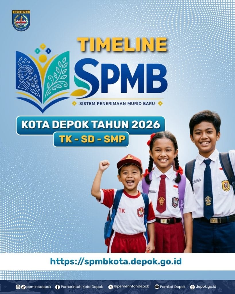 Infografis jadwal, syarat dokumen, dan kuota SPMB Kota Depok Tahun 2026 untuk jenjang TK, SD, dan SMP