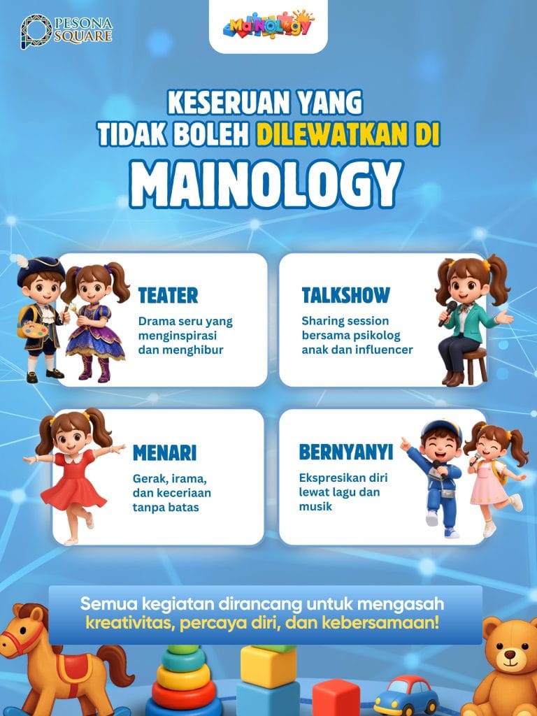 Aktivitas seru di Mainology 2026 seperti Teater, Talkshow, Menari, dan Bernyanyi