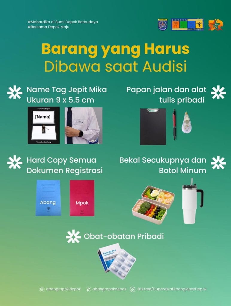 Barang Yang Harus Dibawa Saat Audisi Abang Mpok Depok 2026