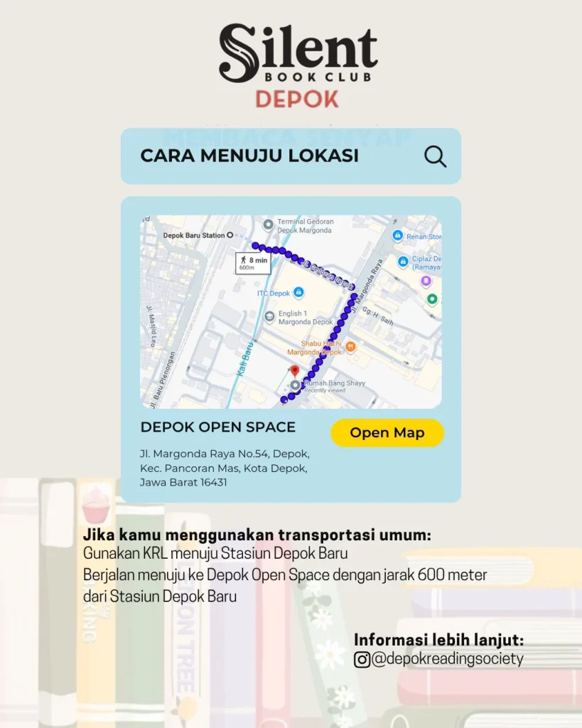 Peta rute jalan kaki menuju lokasi Depok Open Space dari Stasiun KRL Depok Baru