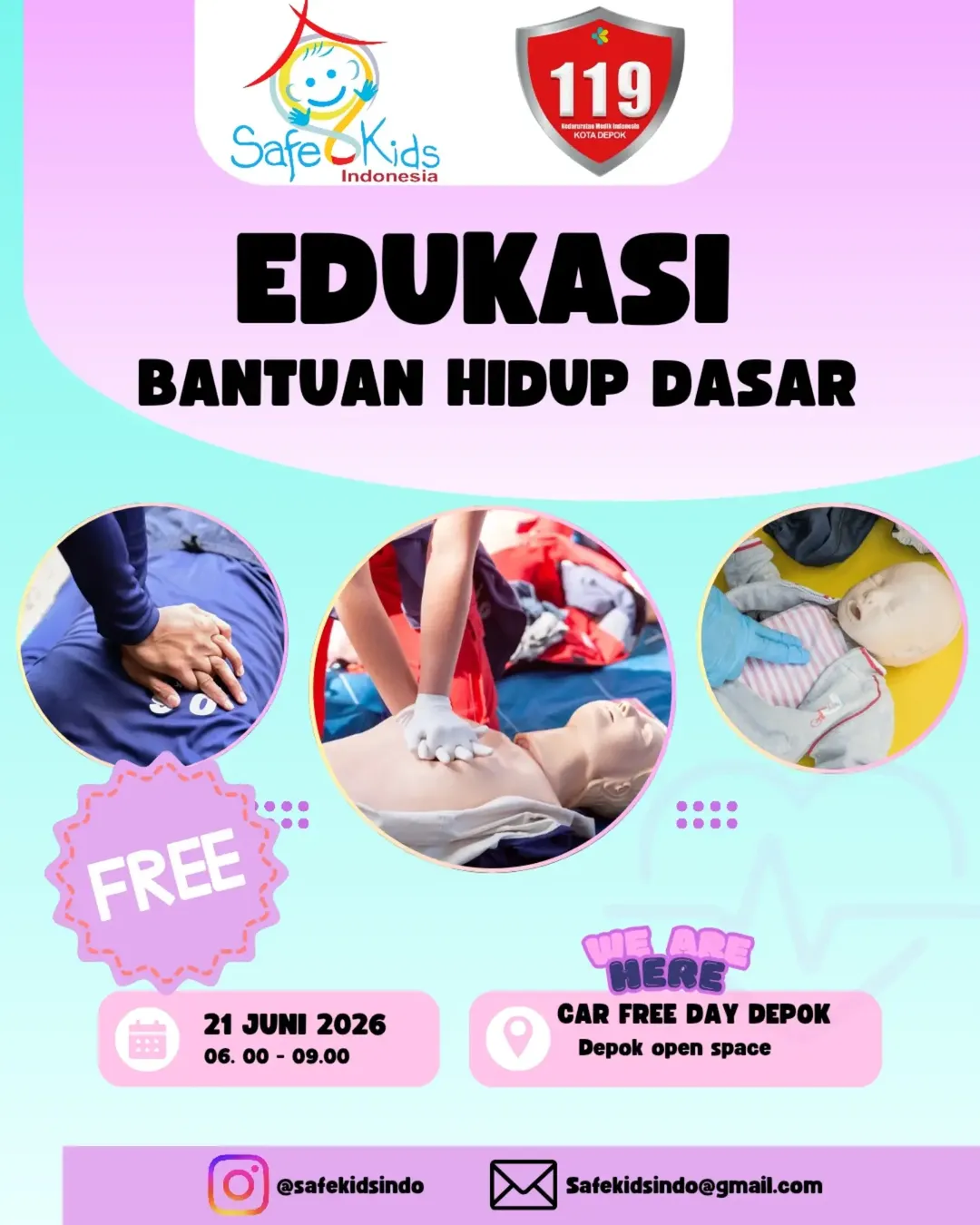 Featured image for “Safe Kids Indonesia Gelar Edukasi Bantuan Hidup Dasar (BHD) di Depok Open Space, Terbuka untuk Umum!”