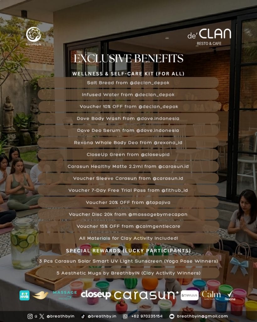 Daftar exclusive benefits dan hadiah menarik bagi peserta Yoga & Creative Workshop Vol. 2