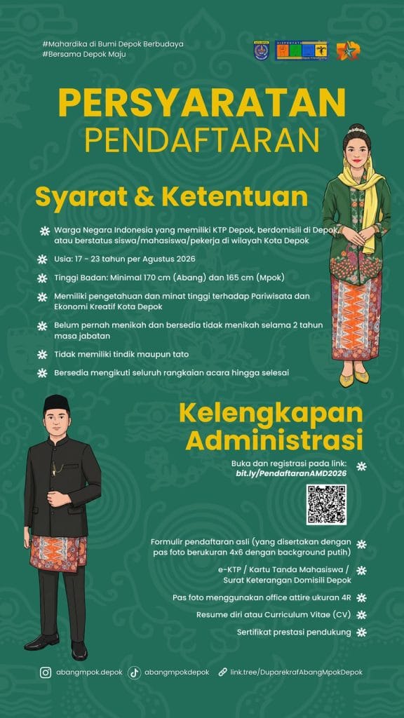 Daftar syarat dan ketentuan pendaftaran Pemilihan Abang Mpok Kota Depok 2026