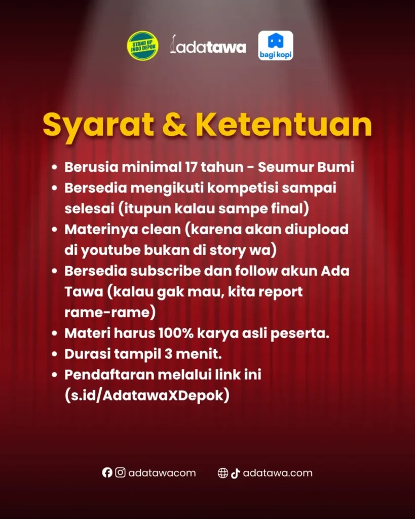 Daftar syarat dan ketentuan Open Audisi Ada Tawa Season 2 di Depok